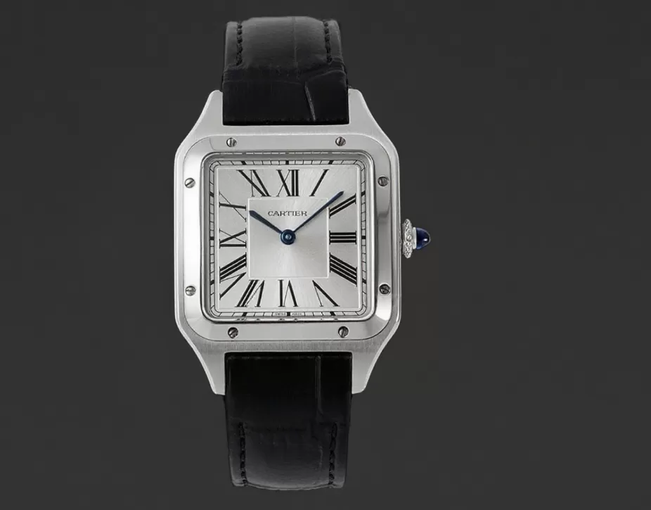 Alternative view of Santos Dumont Black Calf Leather SS/LE Silver Dial AF Quartz