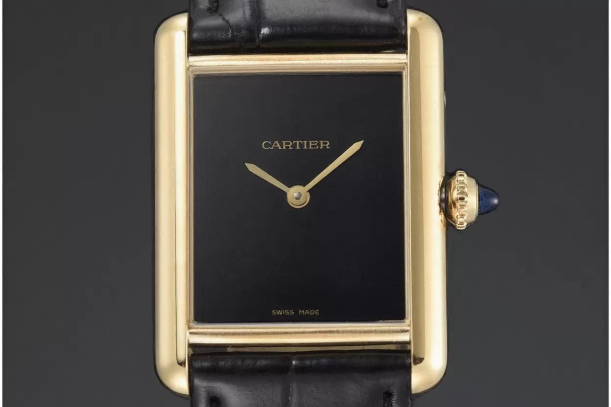 Alternative view of Tank Louis 25.5mm Alligator Leather YG/LE Black Dial DRF Quartz