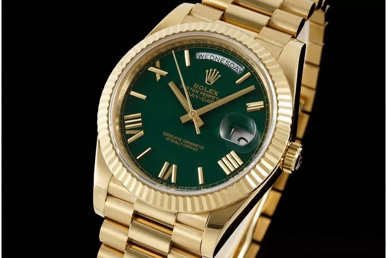 Alternative view of DayDate 228238 40mm Pres YG/YG Green Dial GMF A2836 (Gain Weight)