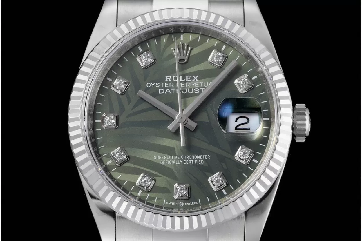 Alternative view of Datejust 126234 36mm Oys SS/SS Palm Motif Green/Dia VSF DD3235
