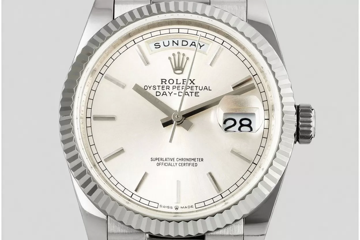 Alternative view of DayDate 128239 36mm SS/SS Silver/Stk QF V3 VR3255(Gain Weight)