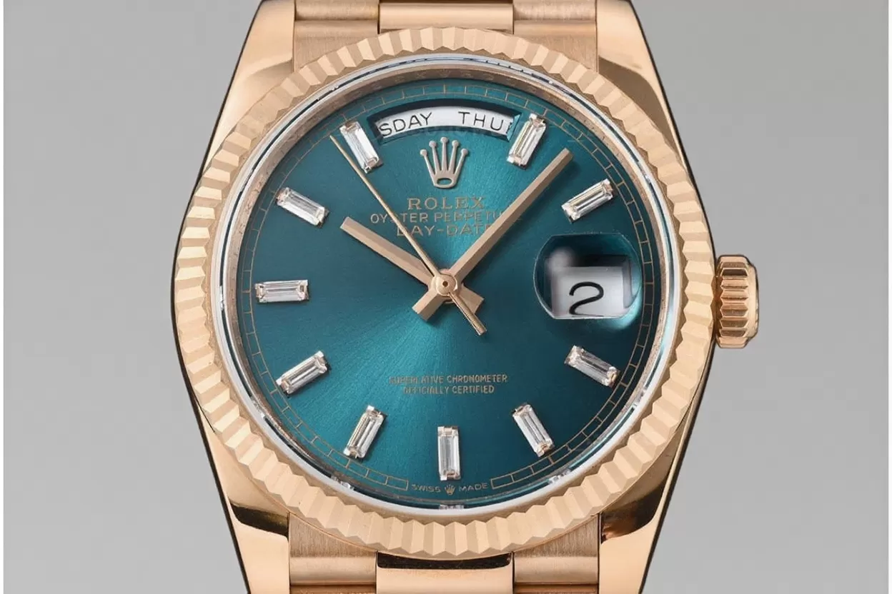 Alternative view of DayDate 128235 36mm RG/RG Blue/Dia QF V3 VR3255(Gain Weight)