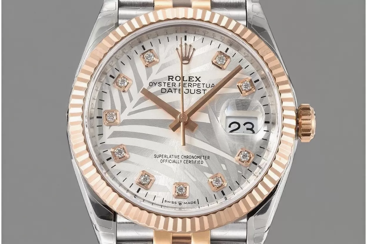 Alternative view of Datejust 126231 36mm Jub RG/SS Silver Palm Motif/Dia VSF DD3235