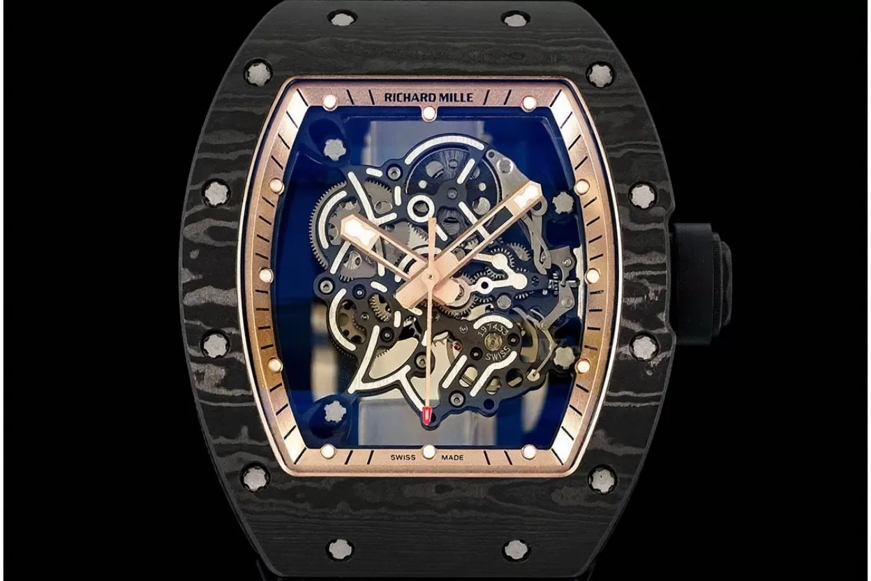 Alternative view of RM055 NTPT/RU Gold Rehaut on Black Rubber Strap ZF RMUL2 Super Clone