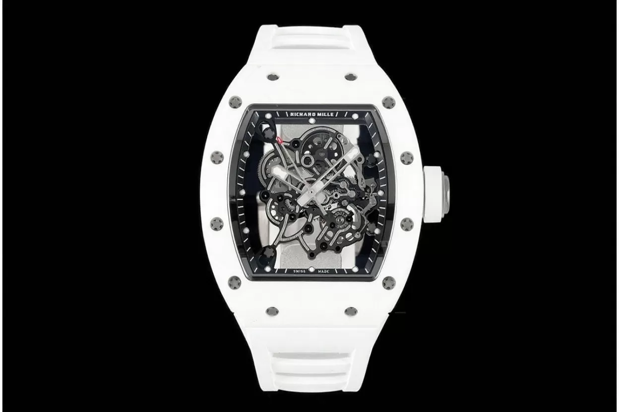 Alternative view of RM055 White 43mm Cer/RU Skeleton Dial APSF RMUL2